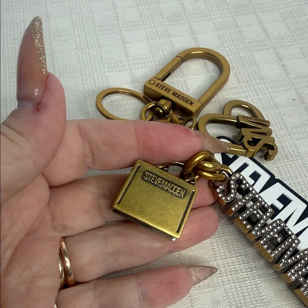 Steve Madden Brushed Gold Logo cluster Bag Charm/Keychain